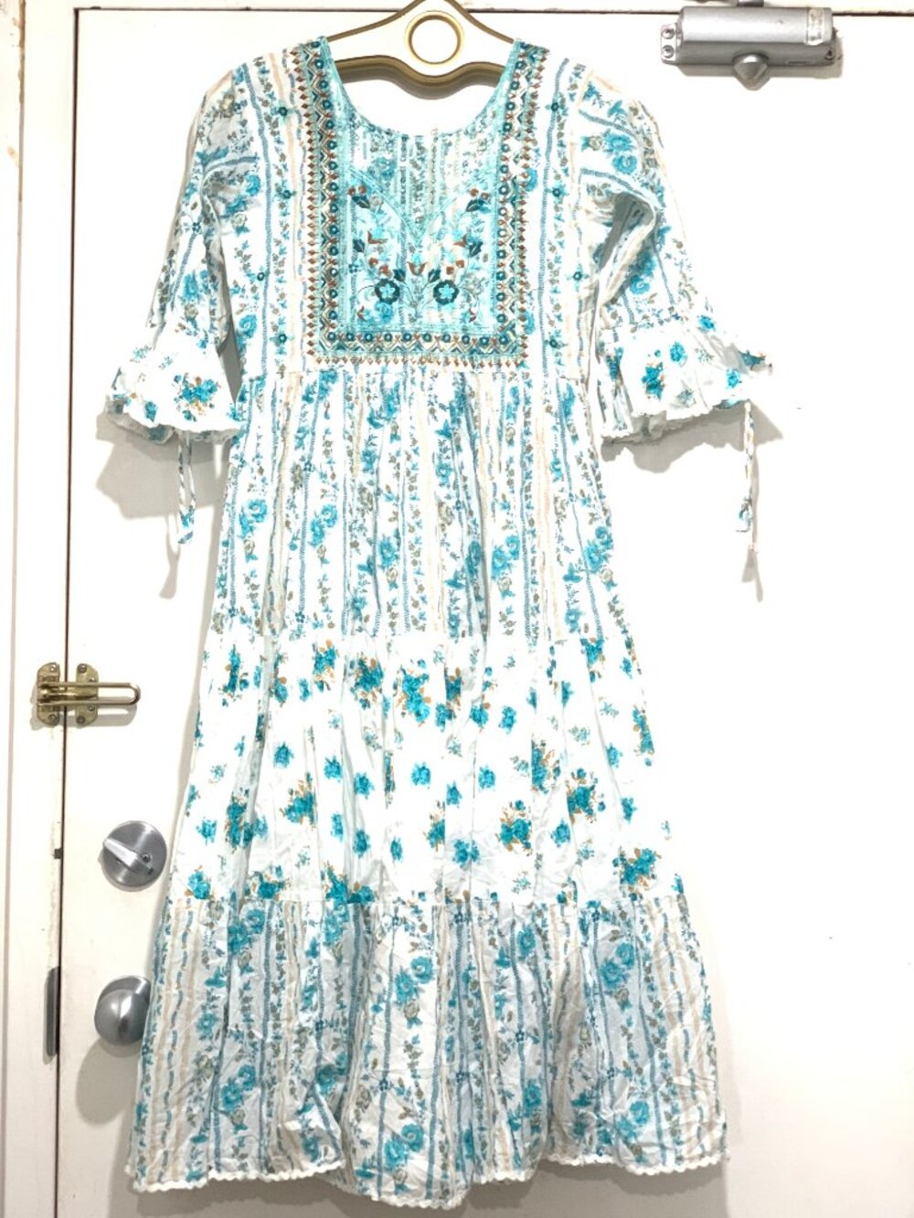 VINTAGE HANDMADE RUFFLED FLORAL PRINT COTTON MIDI DRESSES SIZE S/XS